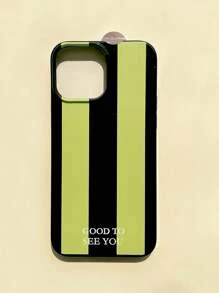 1pc Glossy Black Striped Phone Case Compatible With IPhone 16, 16 Plus, 16 Pro, 16 Pro Max Waterproof Shockproof Anti-Fall Scratch Resistant - Green - View 1