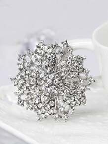 1pc Luxurious European Style Floral Rhinestone Brooch - Silver - View 2