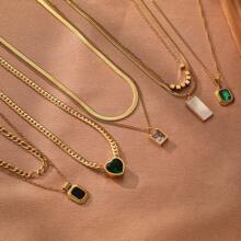 1pc 18K Plated Stainless Steel Fashion Simple Square Zirconia Pendant Necklace, Suitable For Date, Party, Office Wear - Yellow Gold - View 5