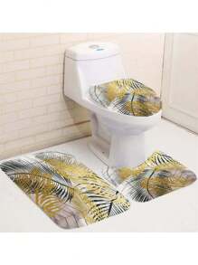 4 Peças Conjunto de Decoração de Banheiro Mármore Dourado Banana, Inclui Cortina de Chuveiro À Prova d'Água, Tapete Antiderrapante, Tampa de Assento Sanitário, Tapete de Banho e 12 Ganchos de Plástico, Ótimo para Decoração de Casa, Dormitório e Cabana, Volta às Aulas