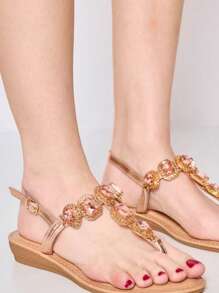 Summer Casual Rhinestone Decor Wedge Heel Sandals Stylish Sandals Summer Sandals For Women - Champagne - View 3