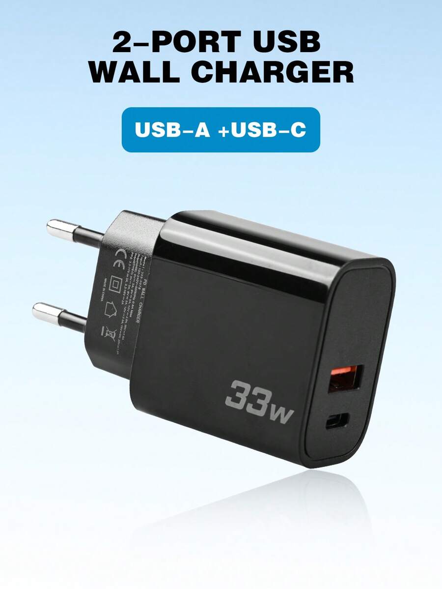 Teckwe 33W PD3.0 Fast Charging Adapter, EU Plug GaN Wall Charger, 33W Power Adapter Fast Charging Compatible With Apple/Android Phones, Cameras, MP3 Nan High Output Power