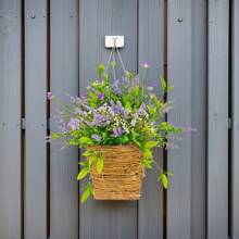 1pc,13.7inch/35cm,Door Hanger Basket Wreath, Wildflowers Door Hanging Basket Wreath, Front Door Beautiful Artificial Spring And Summer Wreath Welcome Sign, Home Porch Farmhouse Decor Gifts Birthday Graduation - Purple - View 7