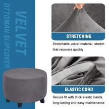 Real Velvet Plush Fabric Round Ottoman Slipcover Footstool Protector Covers Storage Stool Ottoman Covers - Navy - View 7