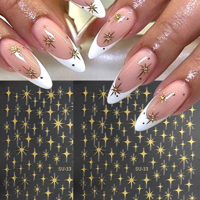 2 piezas de pegatinas de uñas con estampado dorado de estrellas, decoración de arte de uñas 3D con cruz y estrella dorada estilo Y2K, calcomanías de uñas autoadhesivas DIY para suministros de uñas