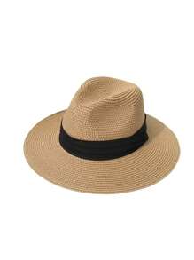 1 件编织爵士帽，波西米亚风格，休闲人造毛边太阳帽，适合春季、夏季和秋季 - 卡其色 - 查看 10