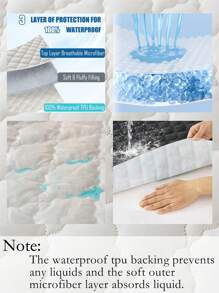 1 pieza Colchoneta protectora impermeable y transpirable blanca con funda acolchada y bolsillo profundo, sin ruido, para todas las estaciones, niños y ancianos