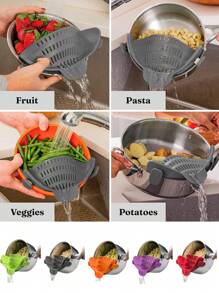 1pc,Adjustable Silicone Pot & Pasta Strainer - Clip-On Kitchen Colander For Easy Food Prep - Multicolor - View 6