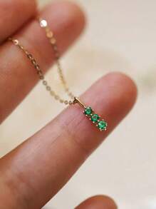 FOREVER QUEEN 1PC 925 Sterling Silver Green Three Zirconia Mini Clavicle Chain Necklace For Women Retro Party Jewelry Gift