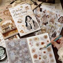 40Sheets/Bag Sticker Book Combination, Collection Gentle Series, Retro Warm Coffee Theme Stickers, Two Different Materials, Scrapbook Supplies, Decorative Notebook Photo Frame Phone Case Water Cup Garbage Magazine Stationery Box DIY Personalized Stickers