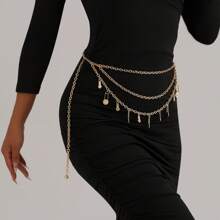 1pc Women's Versatile Multi-Layer Chain Tassel Waist Chain - Gold - View 1