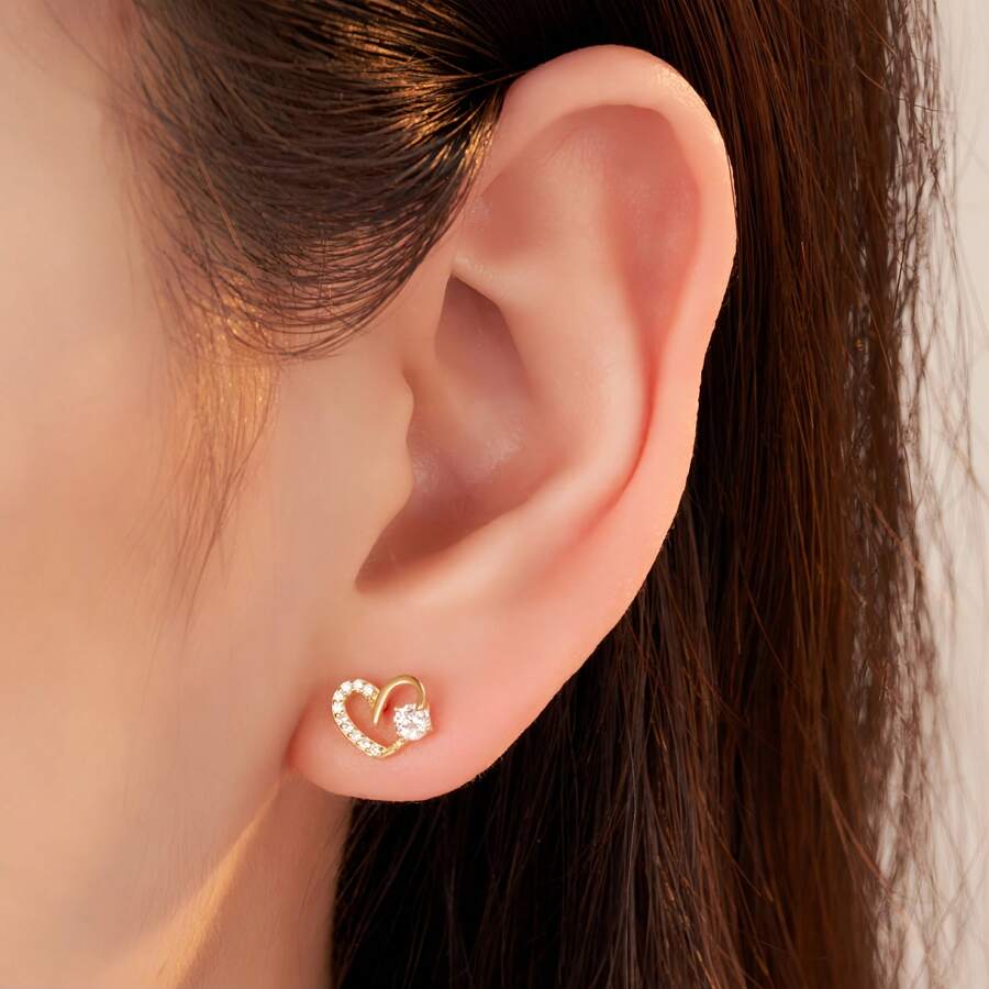 1 Pair 925 Sterling Silver Romantic Sweet Heart Shaped Earrings, Embedded With Sparkling Diamond, Elegant And Suitable For Women As Jewelry Gift On Valentine's Day, Anniversary, Date Nights