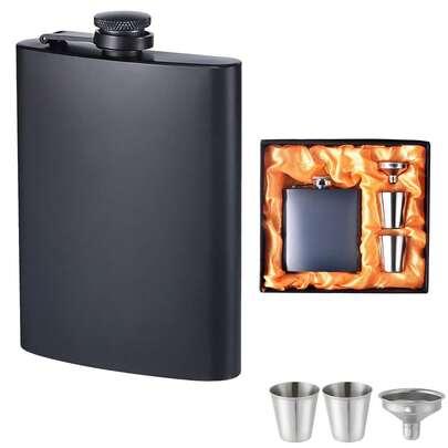 Licorera de Bolsillo, 8 Oz Ideas de Regalos Hombre, Juego de Regalo de Anforas para Licor, 18/8 para Licor con 2 Tazas y Embudo, Caja de Regalo para Hombre, Regalo para Papa