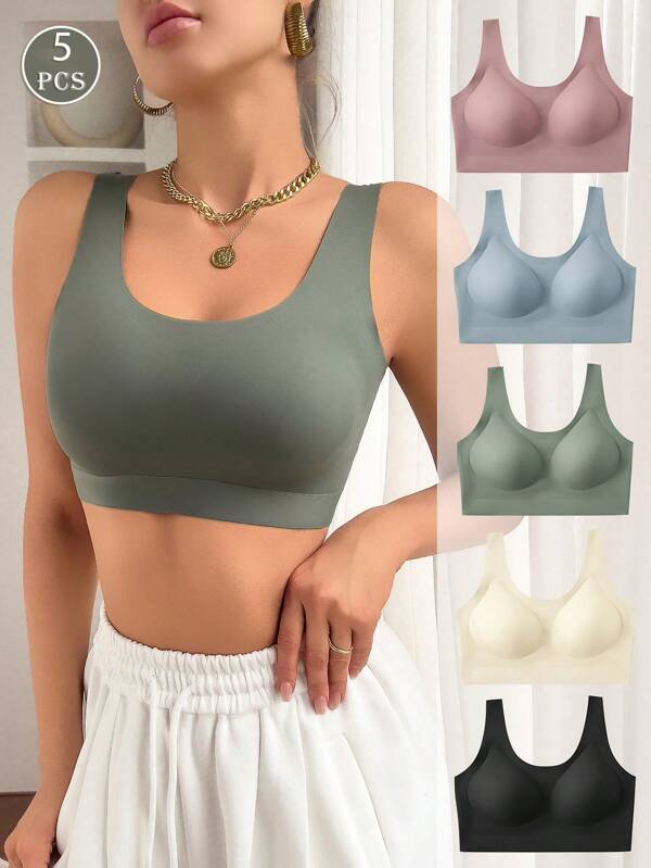 5pcs/Set Women's Seamless Wireless Bras, Lift & Support Bras, Sports Bras, Comfortable Non-Sagging Bras, Yoga Bras
