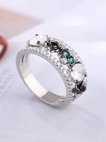 1pc Punk Vintage Style Skull & Rose Design Zirconia Ring, White, Suitable For Both Men And Women To Wear Casually Or For Parties And Gatherings