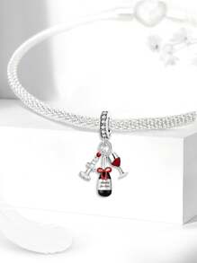 1PC 925 Sterling Silver Gift Box Wine Glass Candle Charm Suitable For Bracelets DIY Women's Jewelry Making And Daily Outfit Matching Jewelry Decoration For Girls
