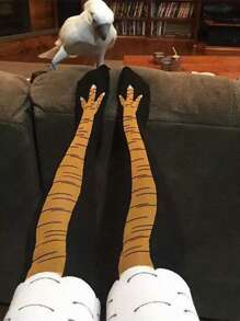 1 Pair Men's Black Slimming Chicken Claw Over-The-Knee Socks, Long Leg Socks With Animal Novelty Design, Cute & Elongating, Size 39-46, Cozy - Black - View 12