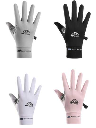 1 Par de Luvas de Dedos Completos Respiráveis de Seda de Gelo, Esportivas Finas de Verão Unissex, para Ciclismo, Corrida, Direção com Tela de Toque