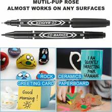 5 pièces Ensemble de marqueurs permanents à double pointe - pointes fines vibrantes, préhension ergonomique, encre, convient pour les fournitures scolaires, la papeterie mignonne, la rentrée scolaire, l'écriture, le dessin et la création artistique - Multicolore - Voir 4