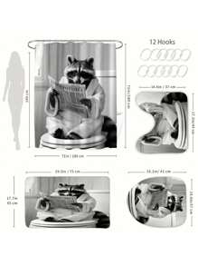 1/4pcs Raccoon Bathroom Shower Curtain Set, Bathroom Shower Curtain Set, Waterproof Fabric, Shower Curtain With 12 Hooks Back To School