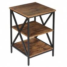 3-Tier End Table Square Wood Sofa Side Table X-Design W/Storage Shelves 3 Color