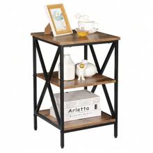 3-Tier End Table Square Wood Sofa Side Table X-Design W/Storage Shelves 3 Color