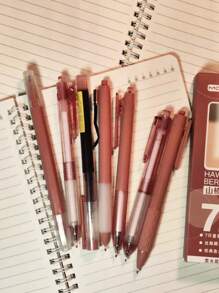 MOKA 7pcs/Set Of High Color Value Retractable Ballpoint Pen - Fast Drying Ink, 0.5mm Nib For Japanese Practice Back To School, Suitable For Returning Students, Office, Teacher Pens, Best Gifts, Surprise Gifts - Multicolor - View 11