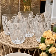 Jogo 6 Copos Vidro Diamond 270ml Linha Premium Luxo Copos Reforçados Vidro Grosso Água Suco Drinks Mesa Bar Elegante