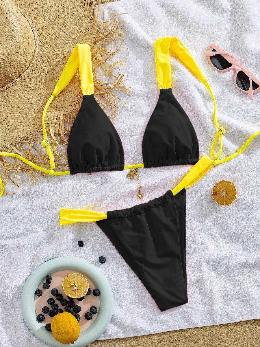 PEPPERMOLLY Nuevo conjunto de bikini elegante con tirantes ajustables suaves, estampado floral y nudo delantero, traje de baño de moda para mujer en la playa de verano