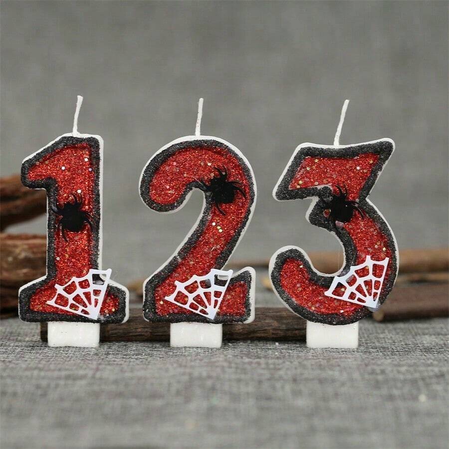 1 件蜘蛛与蜘蛛网主题黑红色创意数字 0-9 蜡烛用于生日派对蛋糕装饰大气感烘焙插件装饰适合男孩、儿童、成人仪式用品礼物毕业、婚礼 - 黑紅色蜘蛛 - 查看 1