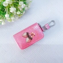 Car Key Bag Uniform Car Key Storage Bag Creative Keychain Blingbling Car Key Protector Secure Zipper Closure Protector Stylish Waist Pocket Car Key Protector Unisex For Women Mini Wallet,1pc Black & Gold PU Leather Car Key Case - Multicolor - View 70