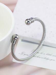 1pc Stainless Steel Elastic Wire Male Bangle - Silver - View 5