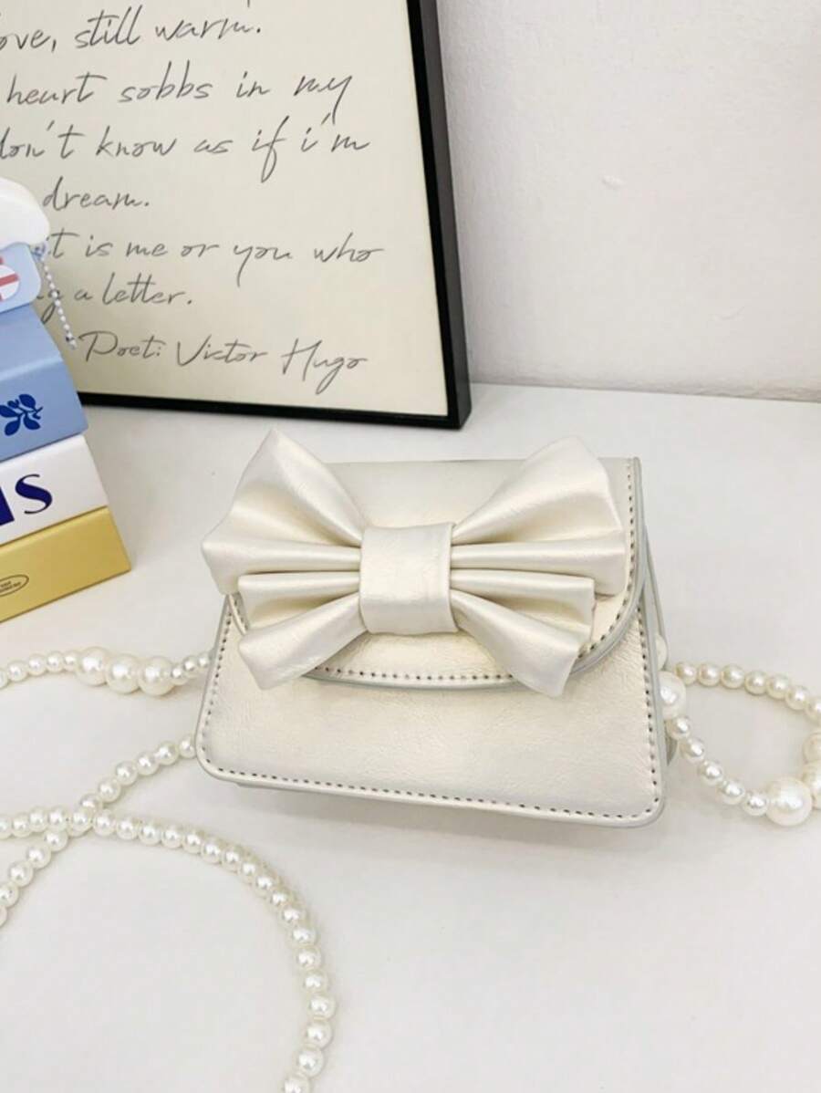 Girls' Mini Crossbody Bag With Bow & Pearl Chain - 822# Champagne Gold - View 1
