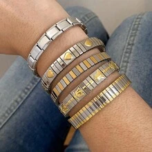 Pulseira elástica ajustável de relógio com estampa de tulipa e amor dourado, 1 peça, aço inoxidável banhado a ouro 18K, joias para mulheres, meninas, casais, presente para mães, Natal, Ação de Graças, Halloween, joias de casamento, presente para aniversário, dia dos namorados, joias boho, festa diária - Multicolorido - Ver 2