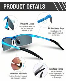 DUCO Mens Sports Polarized  UV Protection  For Men 8177s - Blue Frame Gray Lens - View 4