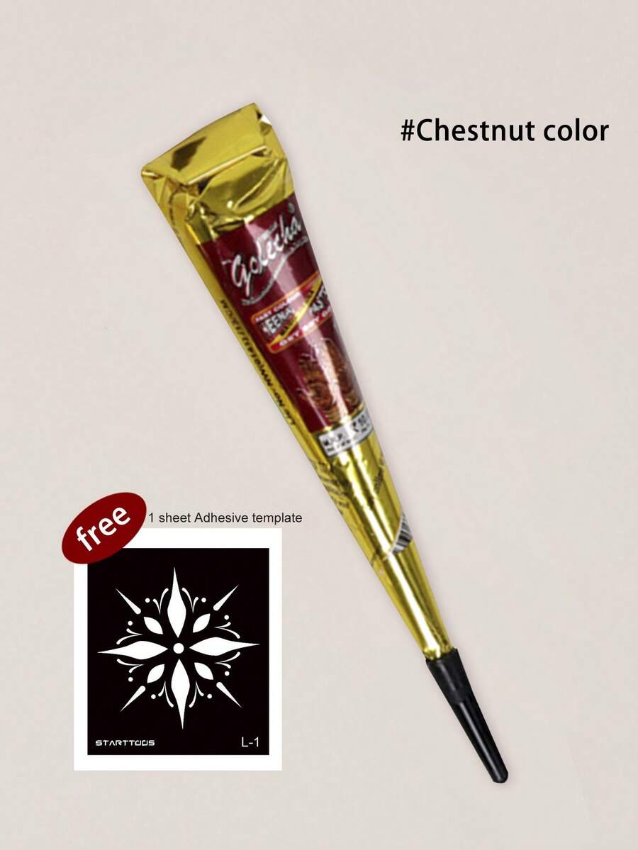 STARTTOOS 1pc Chestnut Henna Hand-Painted Tattoo Paste, Semi-Permanent Pigment For Body Skin Art Decorative Painting, Long-Lasting Botanical Tattoo Dye,Tattoo Stencil