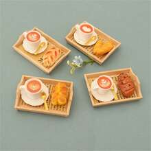 6 件套微型逼真食物玩具泡沫塑料咖啡杯、面包、托盘、餐具模型装饰 - 多款 - 查看 1