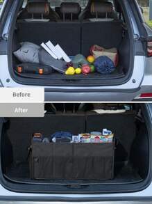 Organizador de maletero para SUV de 72L de gran capacidad, plegable, con 4 compartimientos, accesorios de coche multicolor para mujeres/hombres, negro - Negro - Ver 2