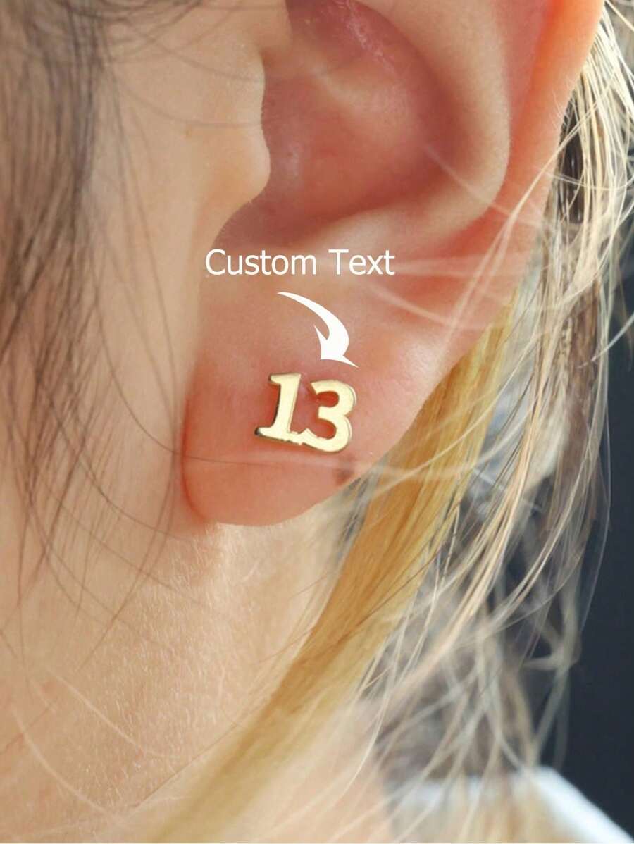 Customized Numeric Earrings, Year Earrings, Unisex Stainless Steel Jewelry, Date Stud Earrings, Ball Stud Earrings, Personalized Gift, Earrings - Silver - View 1