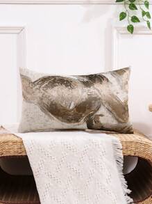 Miater 1pc Faux Silk & Metallic Gold Geometric Jacquard Pillow Cover