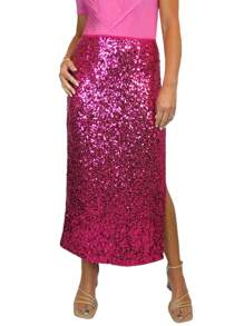 Paulo Due Sequin Maxi Skirt With Side Slit - Pink - View 6