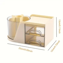 Organizador de Mesa Porta Caneta com 2 gavetas e giratório