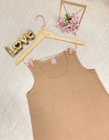 LISBEL Plus Size Tank Top Round Neck Fresh Mesh In Viscolycra Sizes G1 G2 G3 G4 G5 - Sand - View 2