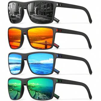 4pcs New Style European & American Square Men Outdoor Sport Driving Fishing Cycling Glasses 78030 For Summer Beach Vacation,Outdoor,Travel Back To School Fashionable Preppy School Look