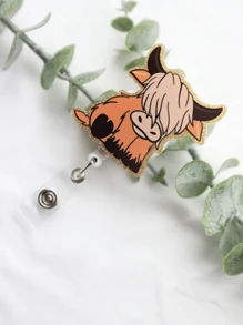 1 件棕色西部复古向日葵牦牛公牛头牛护士伸缩徽章卷轴带夹闪闪发光亚克力徽章卷轴礼物送给牛工人的小礼物 - 卡其色 - 查看 4