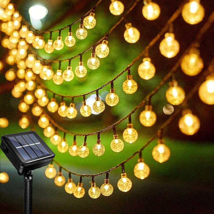 100/200 أضواء سلسلة كرة بلورية شمسية LED، 8 أوضاع أضواء جنية شمسية، أضواء سلسلة تعمل بالطاقة الشمسية مقاومة للماء لديكور المنزل والحديقة والحفلات والأعراس والكريسماس