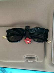1pc Cute Flower Car Visor Clip, Multifunctional Sunglasses Holder, Sun Shade, Card/Receipt Clip