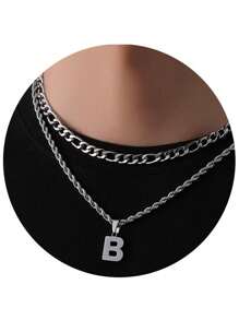 2pcs/Set Women's Minimalist Vintage A-Z Letter Pendant Necklace, Stainless Steel Material Waterproof Non-Fading, Suitable For Daily Wear And Holiday Parties - Multicolor - View 14