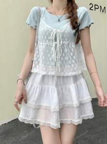 Layered Lace Trim Camisole With Frill Hem