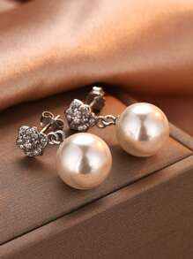 1 Pair S925 Sterling Silver Flower Pearl Drop Earrings, Elegant & Charming Design For Women, Boho Jewelry, Gift For Mother On Mother's Day